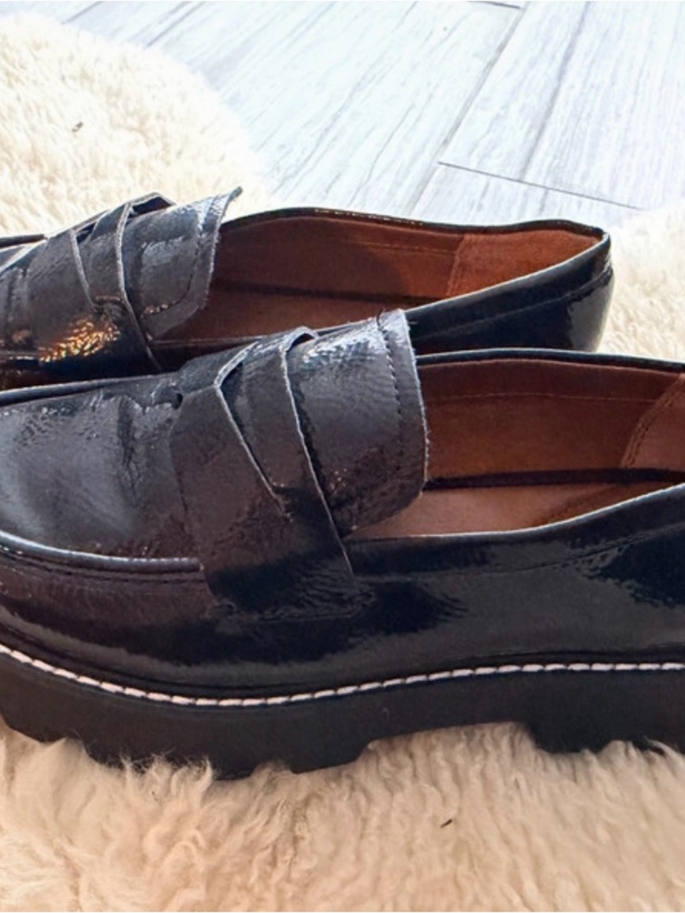 Franco Sarto Black Patent Platform Loafers